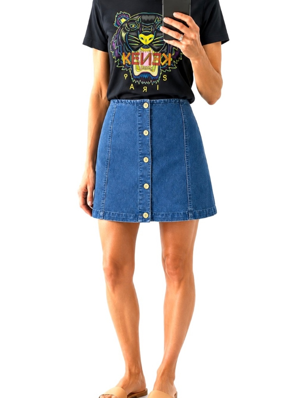 Cherokee Vintage Blue Cotton Linen Button Front Skort A-line Size S Y2K Casual